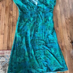 Vibrant Green and Blue Patterned Kaftan Dress